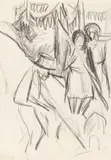 Hermann Scherer, Heuernte bei Davos, 1920, Charcoal drawing