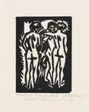 August Macke, Ohne Titel (Drei weibliche Akte), 1913, Linocut