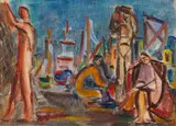 Werner Gilles, 3 Männer am Hafen