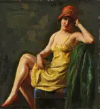 Hans Hassenteufel, Im Unterkleid, 1920, Oil on cardboard