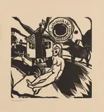 Heinrich Campendonk, Sitzender weiblicher Akt in Landschaft mit Bauernhaus