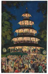 Otto Weil, Sommerabend am Chinesischen Turm in München, 1910, Watercolor
