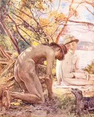 Ohne Titel (Jünglinge am See) by Frederick George Reynolds, 1923, Watercolor, sold Oct 2012