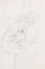 Bernhard Kretzschmar, Nähende alte Frau, 1920, Pencil drawing