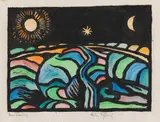 Heinrich Schlief, Nächtliche Landschaft, 1913, Linocut