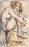 Arnold Schmidt-Niechciol, Auf Stuhllehne hockender weiblicher Akt, 1935, Watercolor