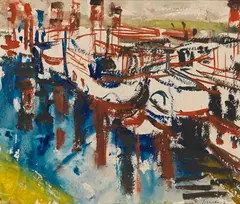 Ernst Hassebrauk, Kutter auf der Elbe, 1950, Watercolor