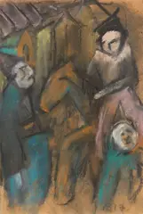 Arnold Blome, 2 Blätter: Figuren und Reiter. Sonnenblumen, 1914, Pastel