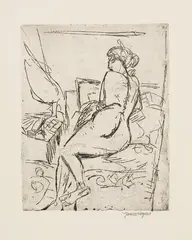 Jan Wiegers, Weiblicher Akt auf dem Bett liegend, 1925, Etching