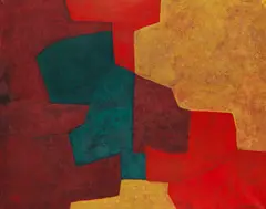 Serge Poliakoff, Composition abstraite orange, jaune, vert, lie de vin, 1964, Oil on canvas