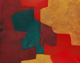 Serge Poliakoff, Composition abstraite orange, jaune, vert, lie de vin, 1964, Oil on canvas