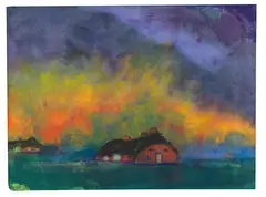 Emil Nolde, Marschlandschaft um Utenwarf (Bauerngehöft mit Abendhimmel), 1920, Watercolor