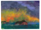 Emil Nolde, Marschlandschaft um Utenwarf (Bauerngehöft mit Abendhimmel), 1920, Watercolor