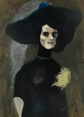 Lorenzo Viani, Dame mit Chrysantheme, 1911, Oil on cardboard