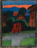 Staffelsee mit rotem Haus by Gabriele Münter, 1908, Oil on canvas, sold Jun 2012