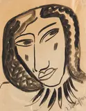 Kopf mit Halskette by Karl Schmidt-Rottluff, 1913, Brush and India ink drawing, sold Jun 2012