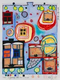 Joy of Man by Friedensreich Hundertwasser, 1986, Woodcut in colors, sold Jun 2012