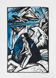 Kniende am Stein by Erich Heckel, 1913, Woodcut, sold Jun 2012