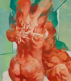 Willi Sitte, Rotes Liebespaar auf grünem Grund, 1971, Oil