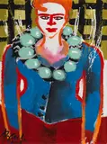 Elvira Bach, Frau mit grüner Perlenkette