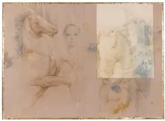 Mersad Berber, Ohne Titel (Zwei Pferdemotive mit Frauenportraits), 1980, Mixed media