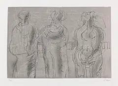 Three cloaked figures by Henry Moore, 1974, Lithograph in colors, sold Apr 2012