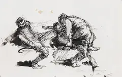 Käthe Kollwitz, Zwei miteinander ringende Männer, 1892, Pen and India ink