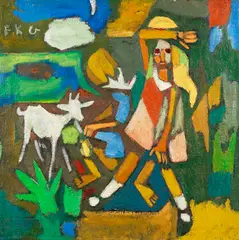 Friedrich Karl Gotsch, Kinder mit Ziege, 1948, Oil on canvas