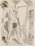 Burlesque Show, New York by George Grosz, 1932, Reed pen drawing, sold Apr 2012