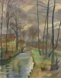 Conrad Felixmüller, Liegau: Seifersdorfer Tal, Grundmühle (grauer Herbsttag)