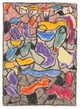 Adolf Hölzel, Landschaftskomposition mit Häuserreihe, 1925, Colored crayon drawing