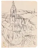 Blick über Dächer auf den Dom in Frankfurt am Main by Ernst Ludwig Kirchner, 1916, Pen and India ink, sold Apr 2012