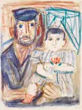 Otto Dix, Hafenarbeiter mit Kind, 1968, Farblithographie auf Rives-Velin