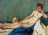 Paul Hoecker, Liegender Akt mit Blumenstrauß, 1900, Oil on canvas
