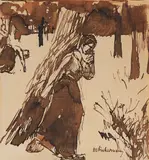 Max Liebermann, Reisigsammlerinnen im Wald, 1920, Pen and India ink drawing