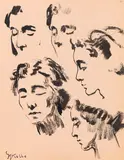 Georg Kolbe, Kopfstudien, 1906, Brush and India ink drawing