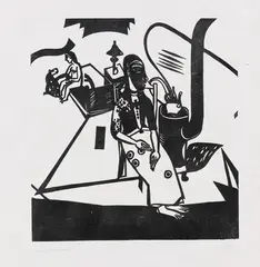 Interieur (Frau am Ofen) by Heinrich Campendonk, 1918, Woodcut, sold Apr 2012
