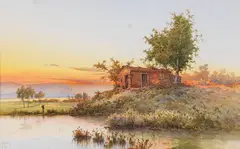 Abendliche Stimmung auf Korfu by Spyridon Scarvelli, 1920, Watercolor, sold Apr 2012