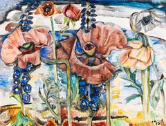 Wilhelm Hillern-Flinsch, Mohn und Rittersporn, 1931, Watercolor