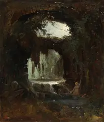 Carl Spitzweg, Grotte mit badenden Nymphen, 1855, Oil