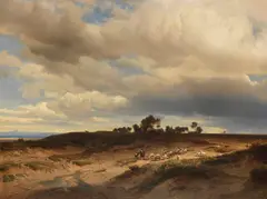 Johann Gottfried Steffan, Weite Voralpenlandschaft mit Schafherde und Hirte, 1850, Oil on canvas