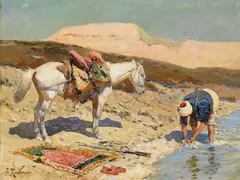 Franz Roubaud, Der rastende Tscherkessenreiter, 1880, Oil on panel
