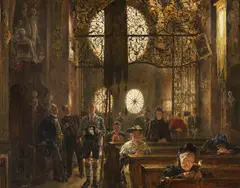 Carl Seiler, Gläubige und staunende Besucher in der Asamkirche in München (St. Johann-Nepomuk-Kirche), 1909, Oil on panel