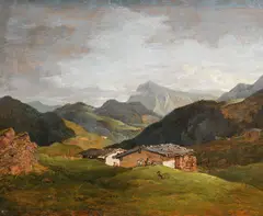 Max Joseph Wagenbauer, Almhütten im Hochtal, 1824, Pencil