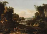 Gerrit Maes, Gebirgige Ideallandschaft mit ziehenden Hirten, 1661, Oil on canvas