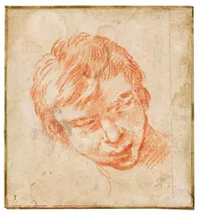 Zugeschrieben - Testa di un ragazzo (Jungenkopf) by Annibale Carracci, 1583, Sanguine, sold Apr 2012
