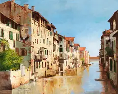 Viktor Bergendorff, Blick auf Häuser an einem kleinen Kanal in Verona, 1892, Oil on canvas