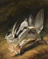 Samuel Howitt, Stillleben mit Rebhuhn, Schnepfe und Kranich, 1800, Oil on panel