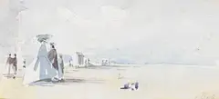 Zugeschrieben - Am Strand von Trouville by Eugène Louis Boudin, 1866, Watercolor, sold Apr 2012