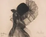 Albert Anker, Dame mit großer Spitzenhaube, 1900, Charcoal drawing